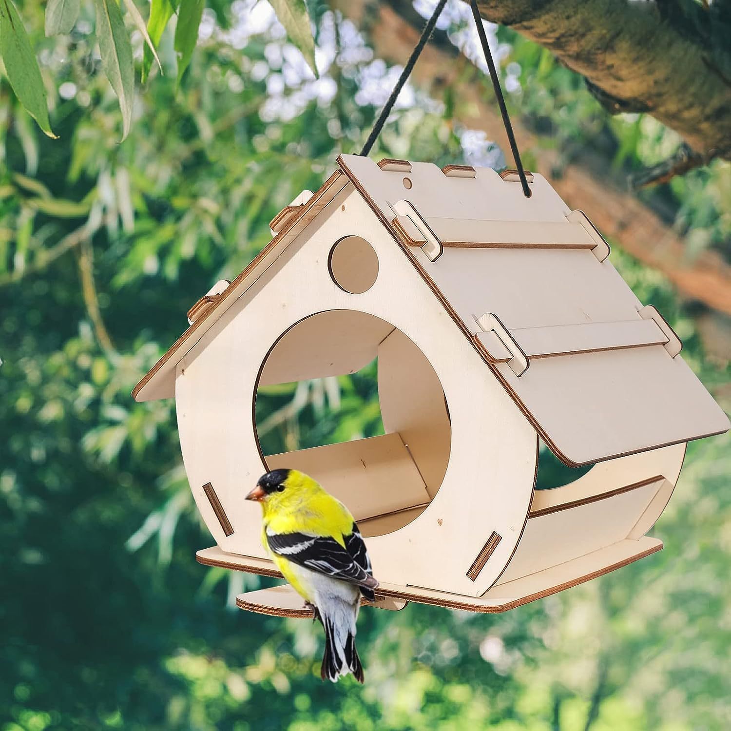 1pc hanging wooden bird house garden decoration weatherproof bird cage hummingbird feeder easy to install bird accessories details 2