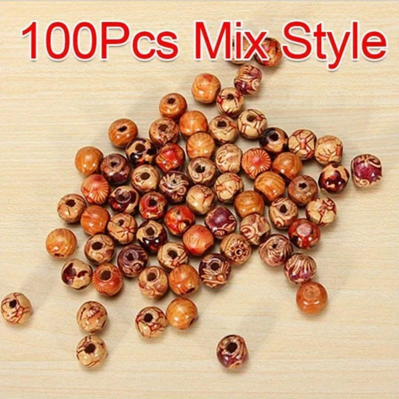 

100pcs Mixed Wooden Tribal Pattern Macrame Beads For Jewelry Making Diy Special Bracelet Necklace Other Beaded Decors Handmade Craft Supplies