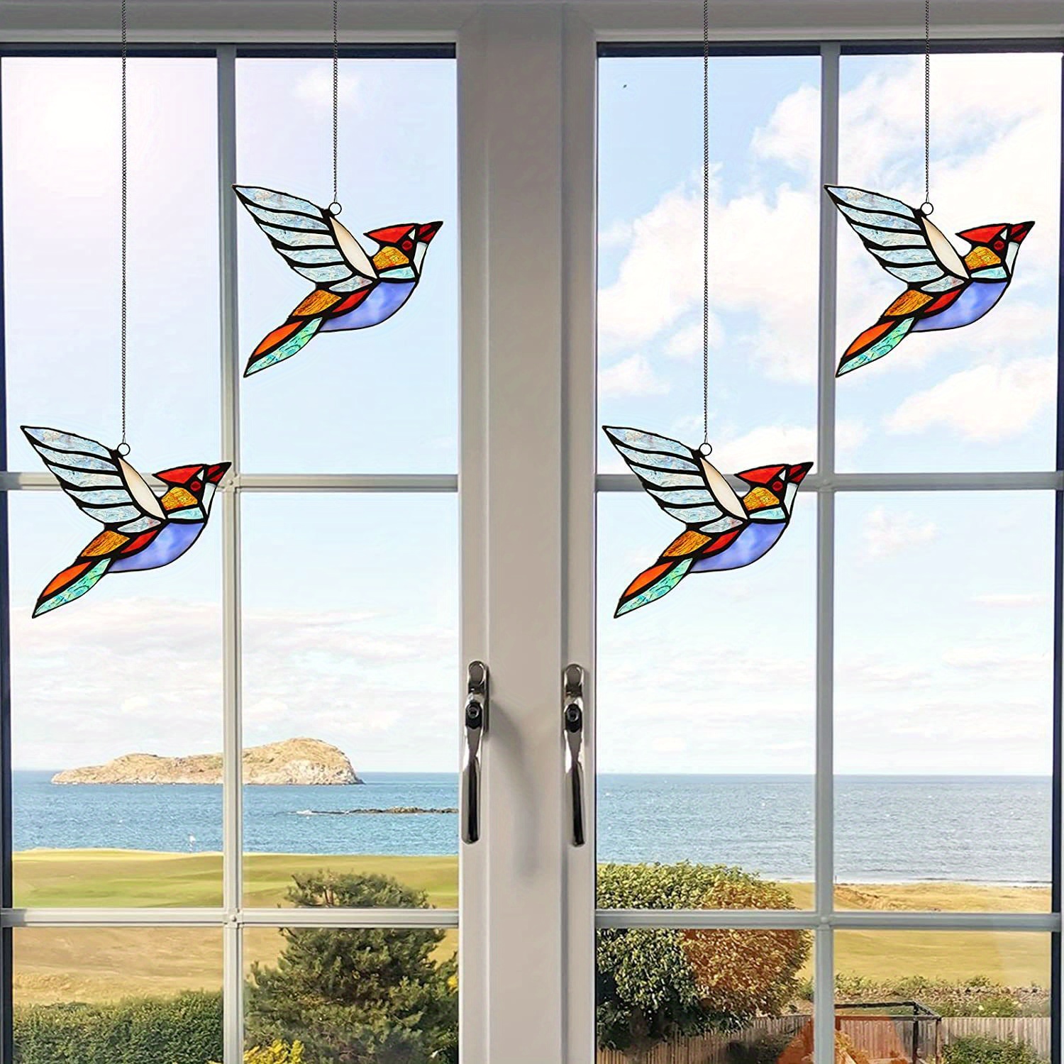 ステンドグラス製 水に浮かぶ かわいいアヒルのサンキャッチャーパネル