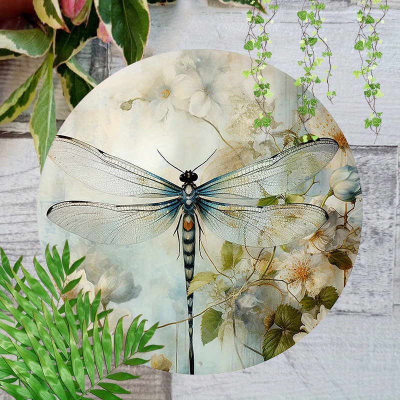 

1pc 8x8inch (20x20cm) Round Aluminum Sign Metal Sign Spring Garden Retro Dragonfly Wall Decor For Indoor, Office, Business, Bathroom, Outdoor, Family, Cafe, Garden