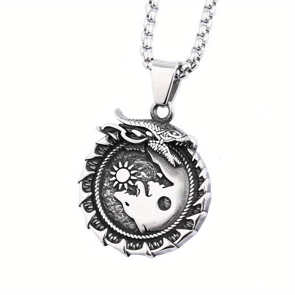 Image of Vintage Nordic Viking Dragon Pendant Necklace, New Year Dragon Year Men's High Quality Talisman, Style Necklace, Fashion Trend Jewelry, Party Additions, Gifts