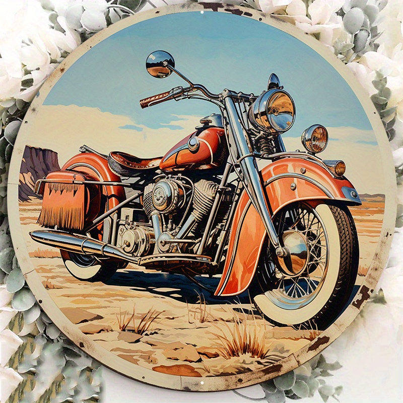 

1pc 8x8inch Aluminum Metal Sign Motorcycle Garage Shop Round Retro Vintage Metal Tin Sign Suitable For Home And Kitchen Bar Cafe Garage