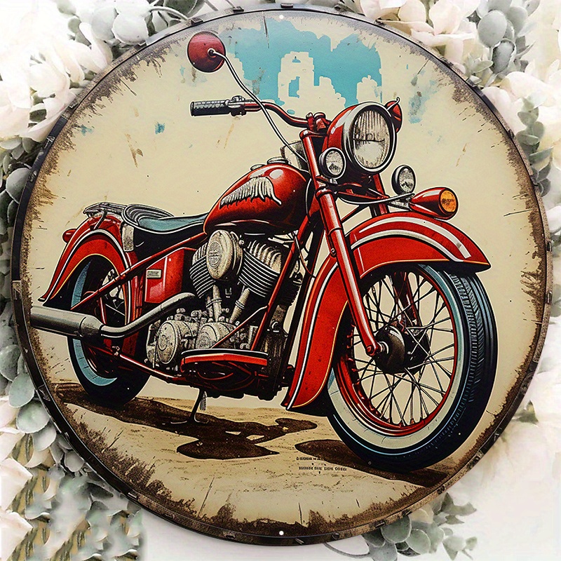 

1pc 8x8inch Aluminum Metal Sign Motorcycle Garage Shop Round Retro Vintage Metal Tin Sign, Suitable For Home And Kitchen Bar Cafe Garage