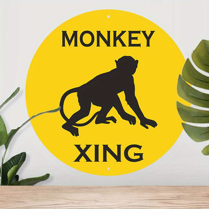 

1pc 8x8inch (20x20cm) Round Aluminum Sign Metal Sign Monkey Xing Crossing Metal Signs For Home Coffee Garage Men Cave Wall Decoration