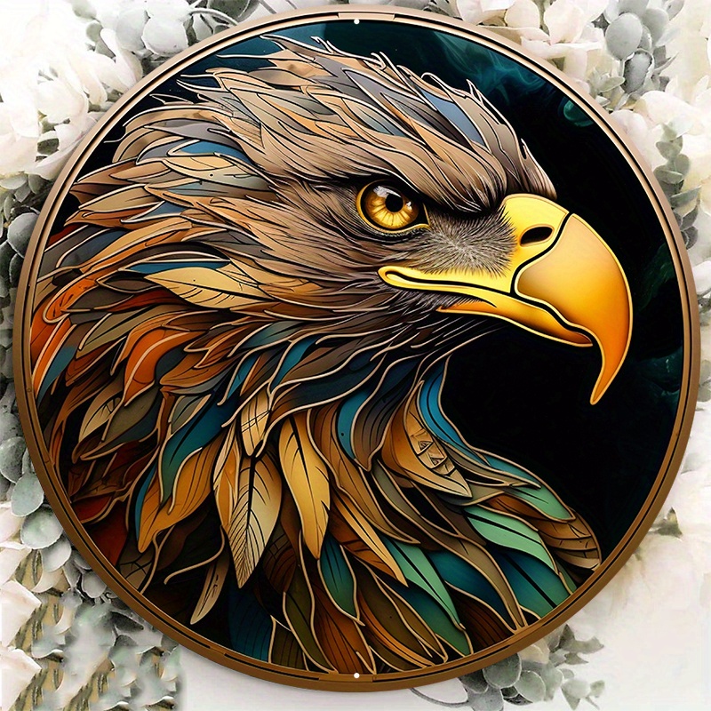 

1pc 8x8inch Aluminum Metal Sign, Wall Art Decor, Vintage Eagle Wall Plaque, Round Wreath Sign, For Bedroom Garden Bathroom Garage Hotel Cafe Office Bakery Decor