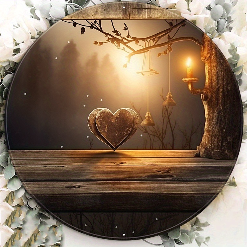 

1pc 8x8inch Aluminum Metal Sign A Round Circle With 2 Hearts On Top