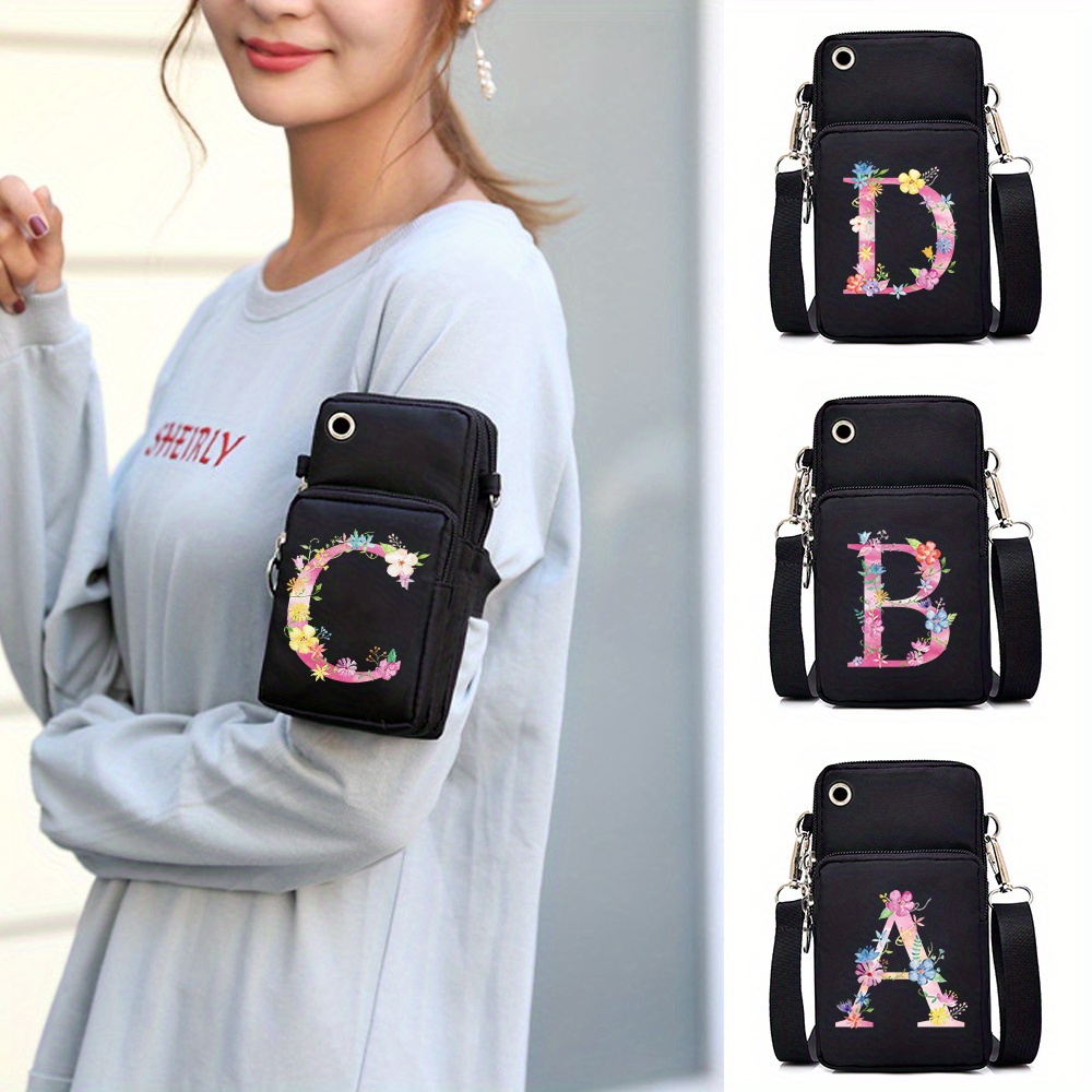 

Mobile Phone Shoulder Bag, With Pink Flower Graphic And 26 Letters Pattern, For Outdoor Sport Arm Shoulder Bag For Sport Running Backpack