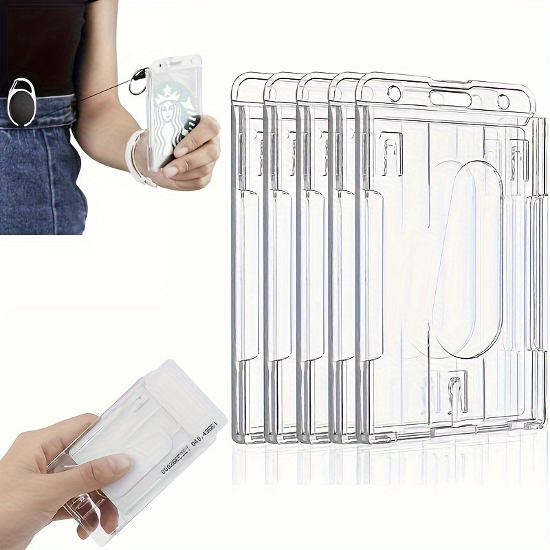 

1pc/2pcs/5pcs Transparent Hard Plastic Id Card Holder, Horizontal Use With Thumb Slot, Clear Card Holder For Id Cards, Credit Cards