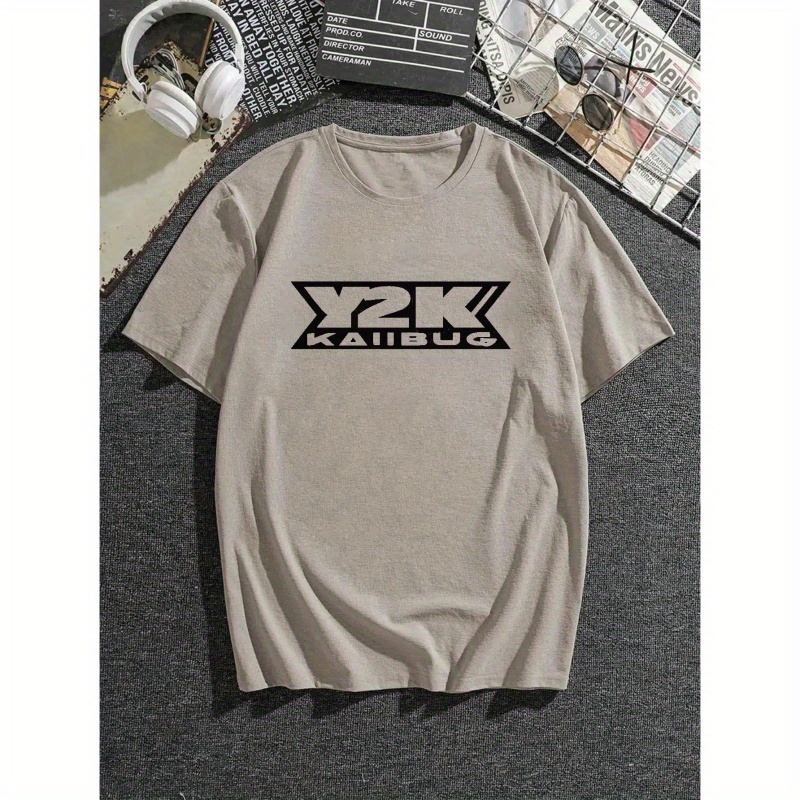 

y2k" Print T-shirt For Men, Trendy Short Sleeve Top, Men's Clothing