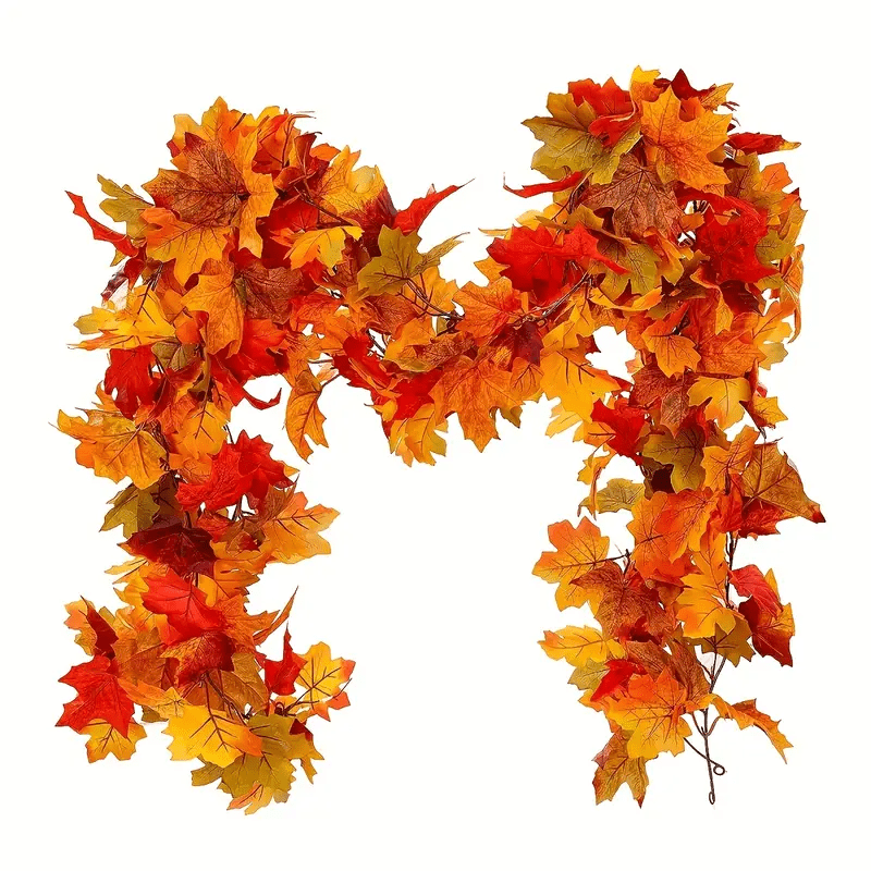 

1pc Artificial Fall Maple Leaf Garland, Simulation Autumn Leaves Garland For Thanksgiving Halloween Maple Syrup Festivals Wedding Indoor Outdoor Fall Decoration
