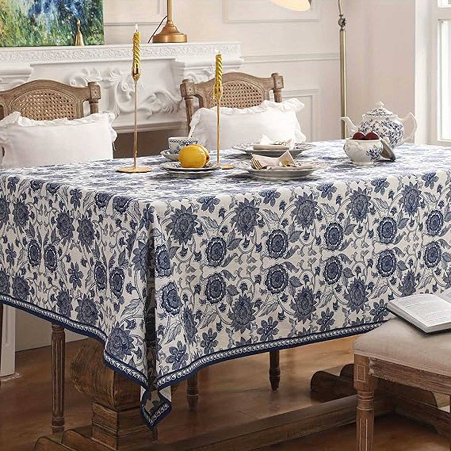 

1pc, Blue Tablecloth For Rectangle Tables, Vintage Elegant Polyester With Paisley Floral Pattern Tablecloths, Farmhouse Flowers Table Cover Cloth Decorative For Kitchen Dining Room