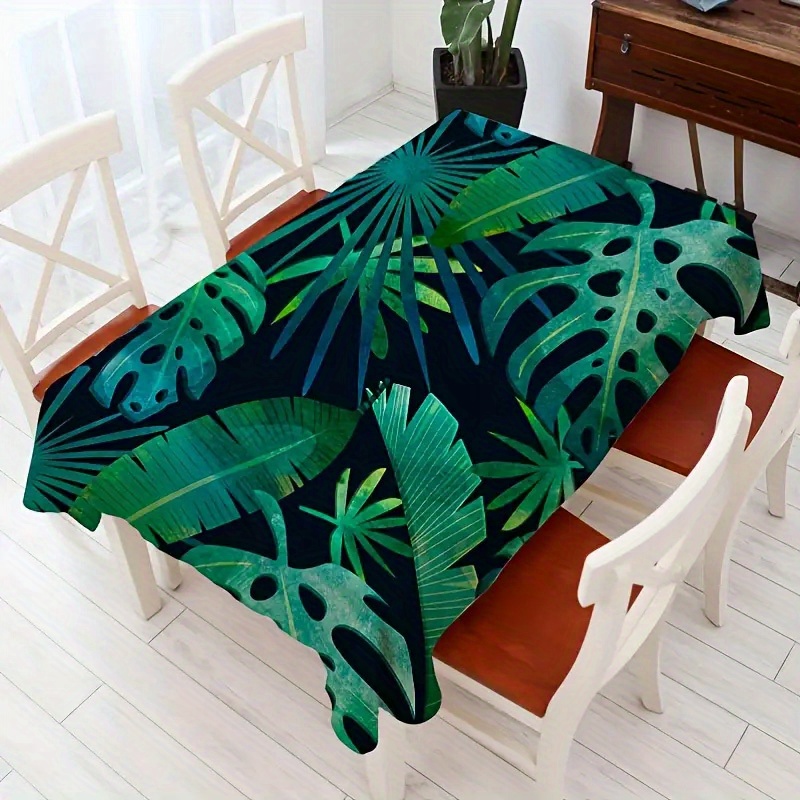 

1pc, Green Leaves Plant Tablecloth, Picnic Cloth, Dustproof Washable Leaf Rectangle Tablecloth Cover, Table Decor