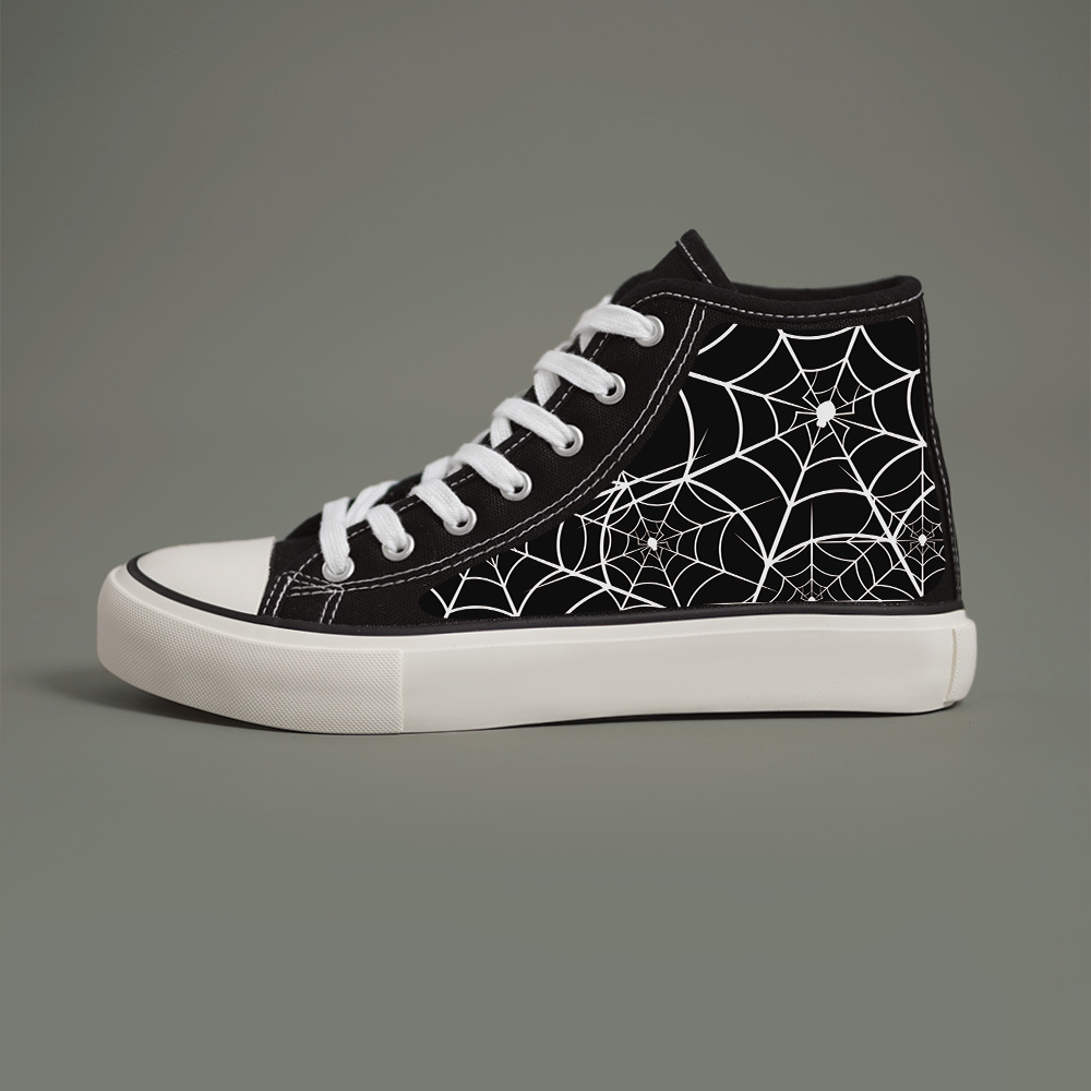 

Spider Net Print Flat Heighten Chunky Canvas Sneakers, Wear Resistance Non Slip High Top Classic Skate Shoes, Casual Versatile Lightweight Lace Up Outdoor Walking Shoes