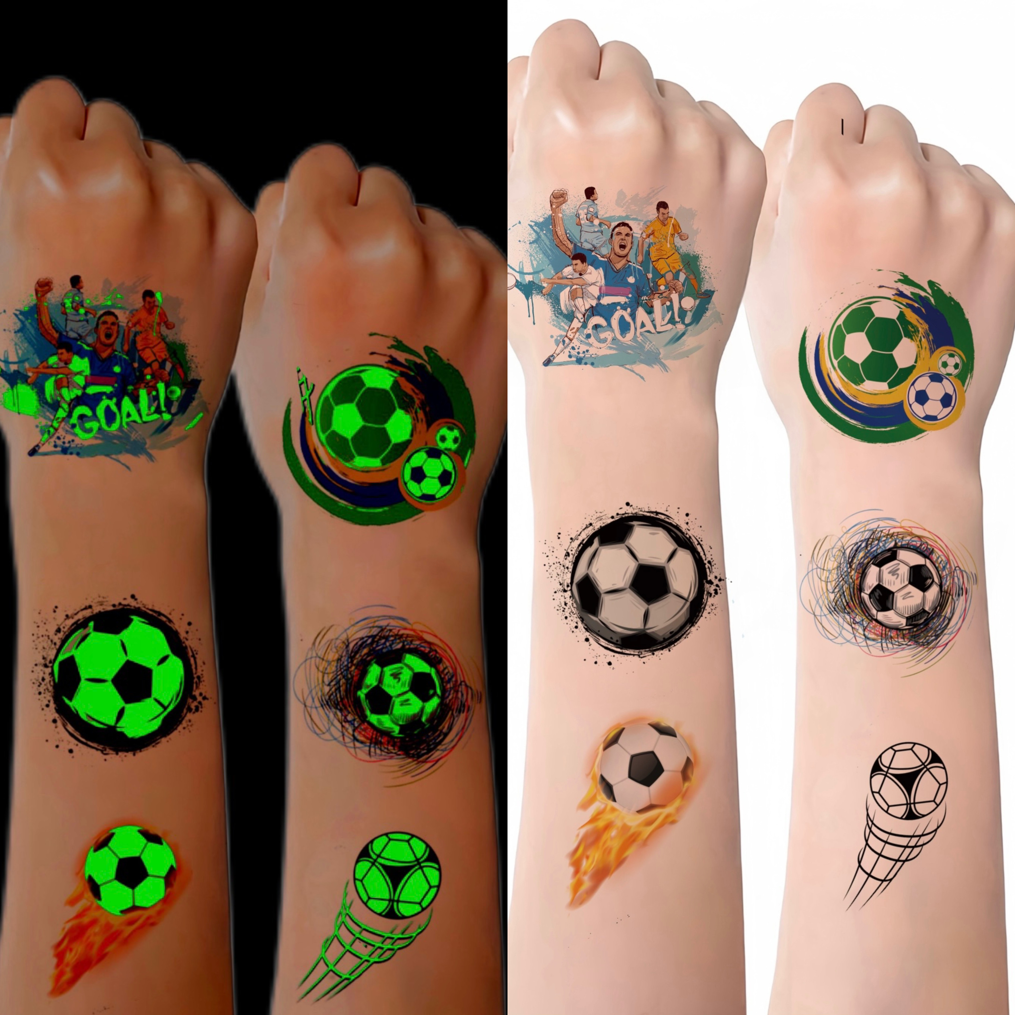 

10 Sheets Luminous Football Face Temporary Tattoos Glow In The Dark, Football's Favorites Tattoo Sticker Fake Tattoos