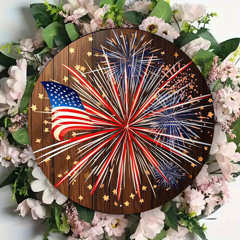 

1pc 8x8inch Aluminum Metal Sign American Flag Round Metal Wreath Sign, Suitable For Various Scenarios Such As Homes, Taverns, Clubs, Etc