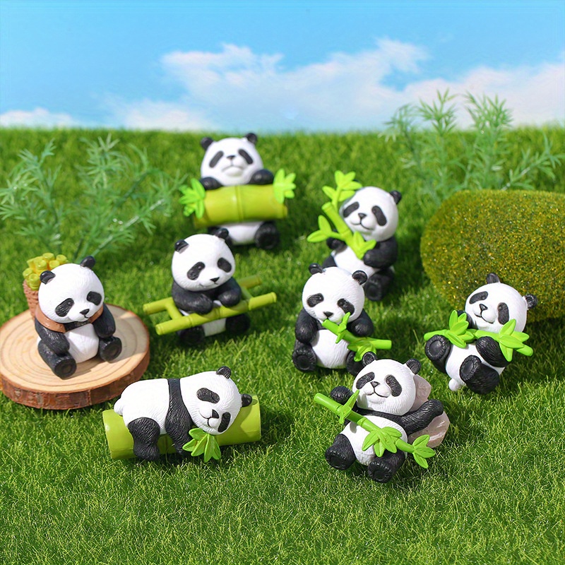 

8-piece Bamboo Panda Decoration, Cake Accessories, Creative Home Decoration, Doll Gardening Micro Landscape Succulent Pvc Crafts