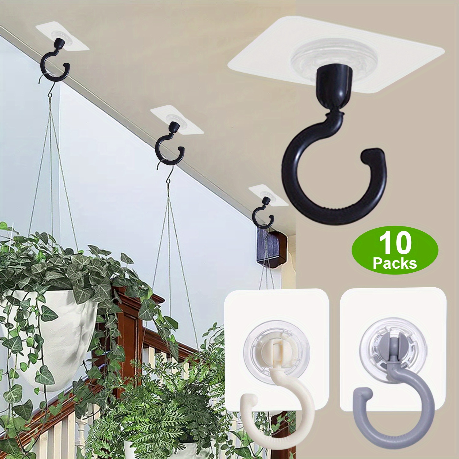 3pcs Plastic 360° Swivel Ceiling Hook - No Drilling Required - Self  Adhesive Hanging Hook - Perfect For Hanging Plants, Towels, Coats & More! -  Patio, Lawn & Garden - Temu