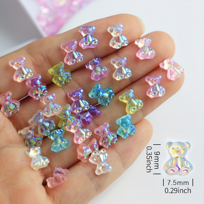 TEMU Iridescent Gummy Bear Charms Set Of 30 - Ideal For Diy Jewelry & Nail Art Decorations