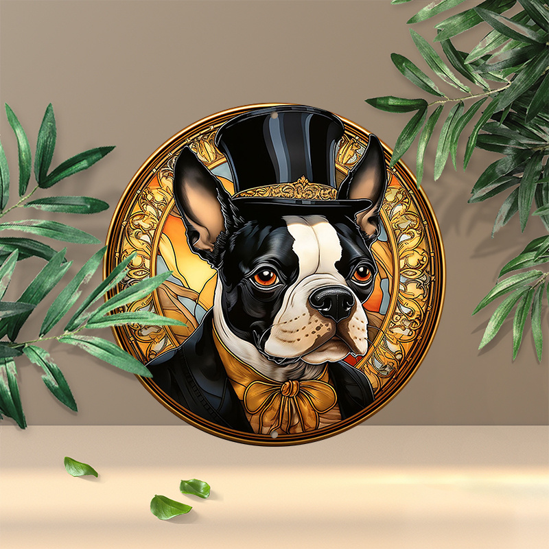 

1pc 8x8inch (20x20cm) Round Aluminum Sign Metal Sign Boston Terrier Decor Metal Sign For Kitchen Office Coffee Cafe Decor