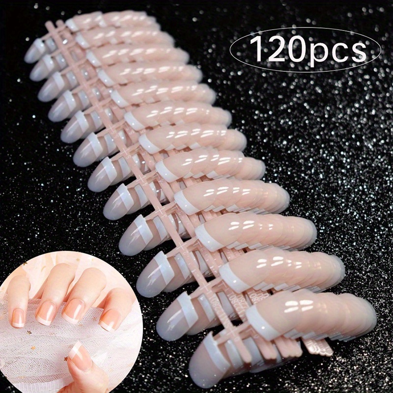 

120pcs/set Short Beige French Fake Nails Nude Color Classical Fake Nails Full Wrap Nail Art Tips For Daily Wear