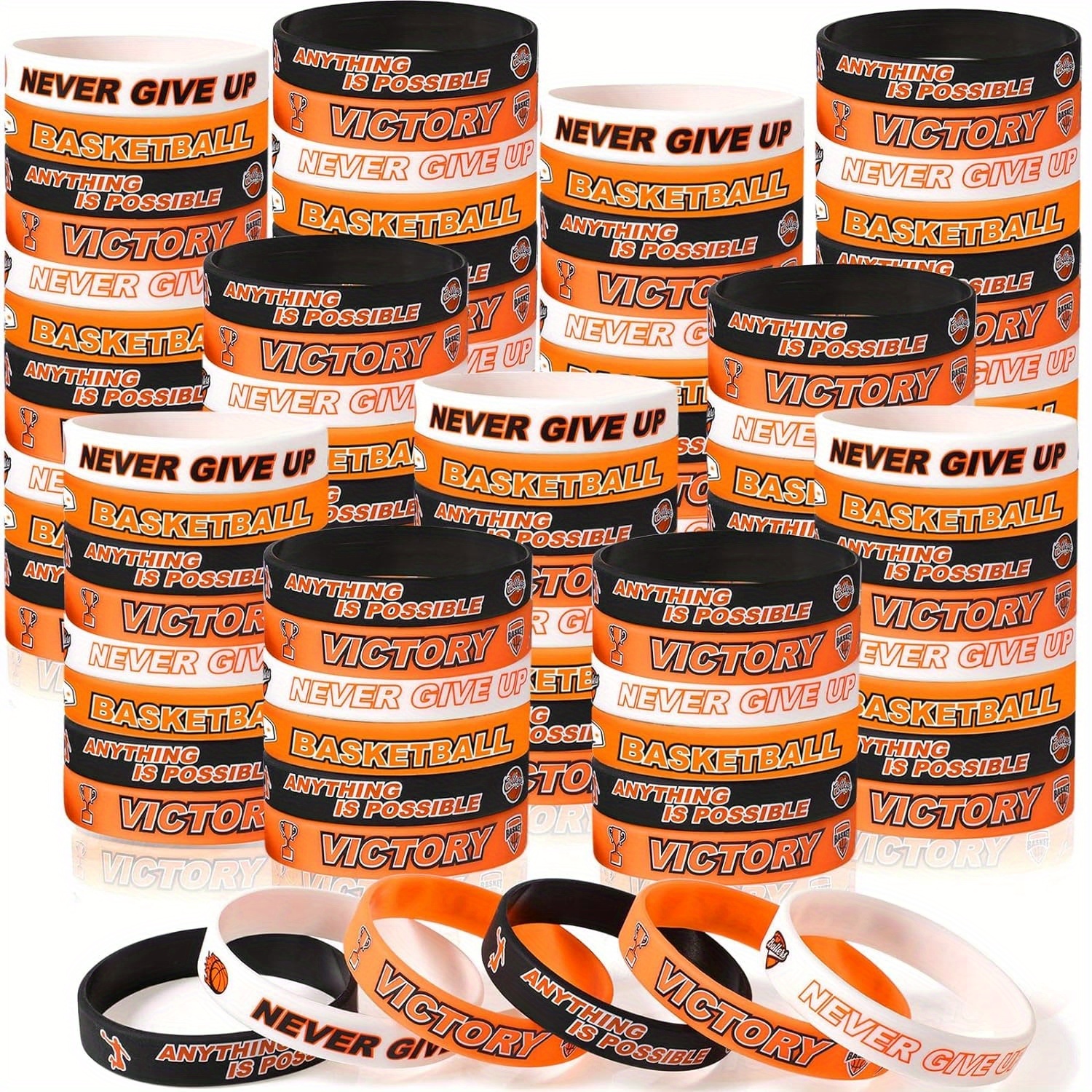 

12pcs Basketball Silicone Wristbands - Motivational Sports Bracelets For Team & Party Favors, & Stretchy