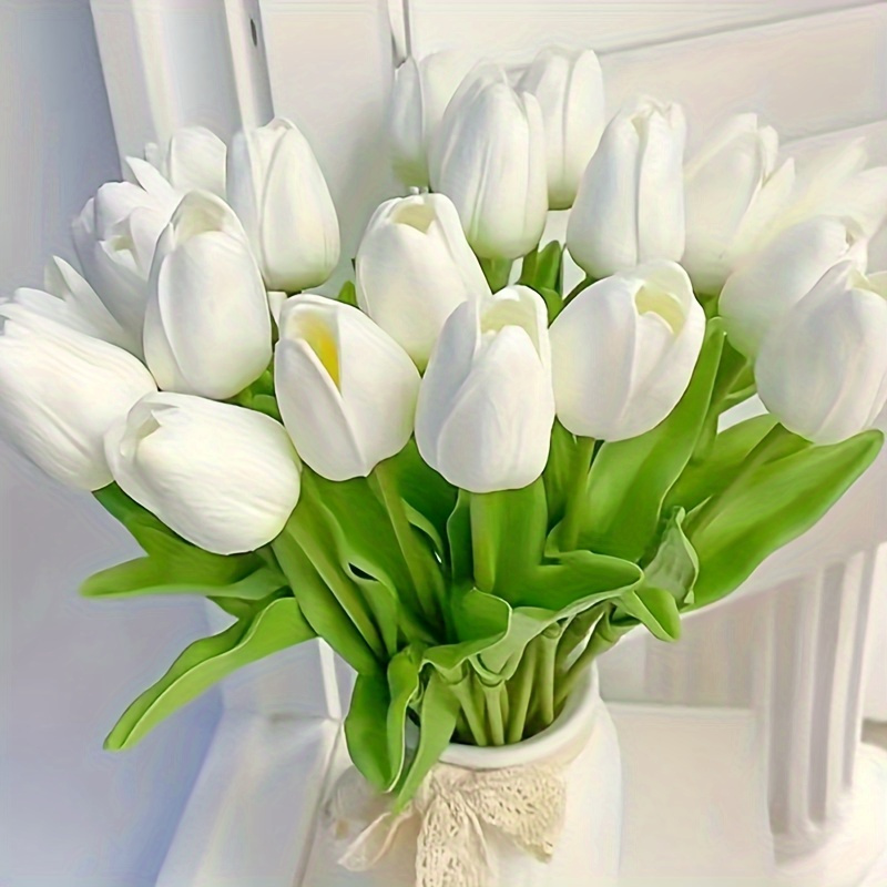 

10pcs Premium Artificial Flowers, Real Touch Tulips Bouquet, Artificial Flowers For Wedding Room Home Hotel Party Event Decor, St Patrick's Day Easter Decor, Aesthetic Room Décor, Spring Home Décor