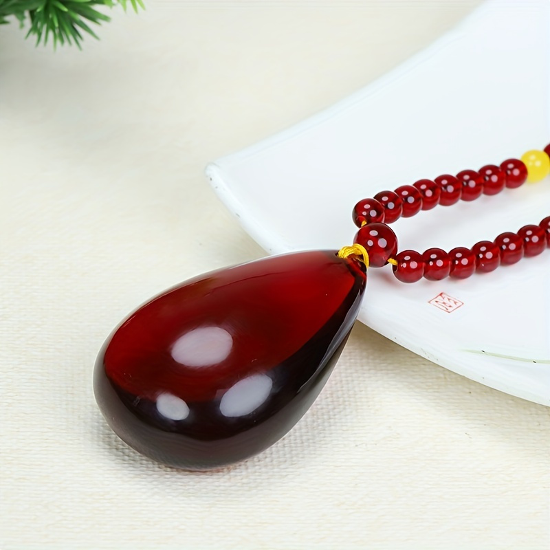 

1pc Red Amber Pendant Necklace, Gifts For Family And Friends
