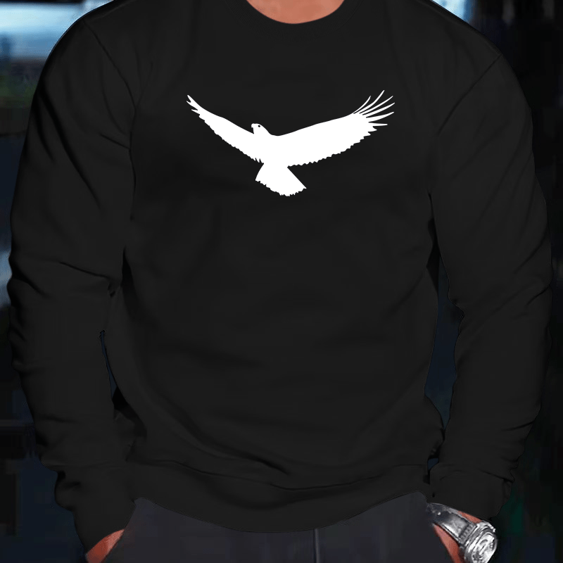 

White Eagle Print Men's Pullover Round Neck Long Sleeve Sweatshirt Pattern Loose Casual Top For Autumn Winter Men's Clothing As Gifts