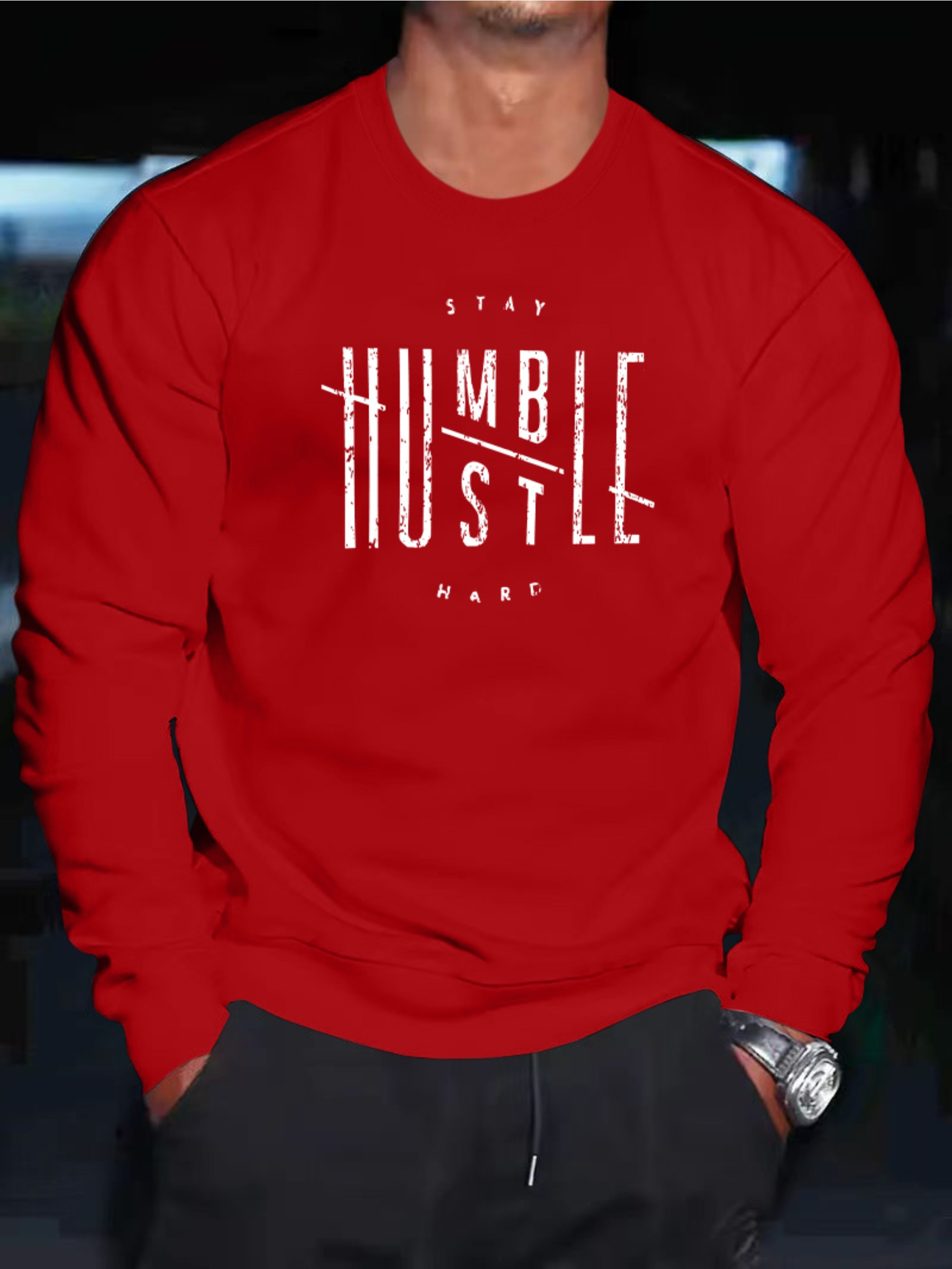 Stay Humble Trendy Slogan Print Men's Pullover Round Neck - Temu Canada