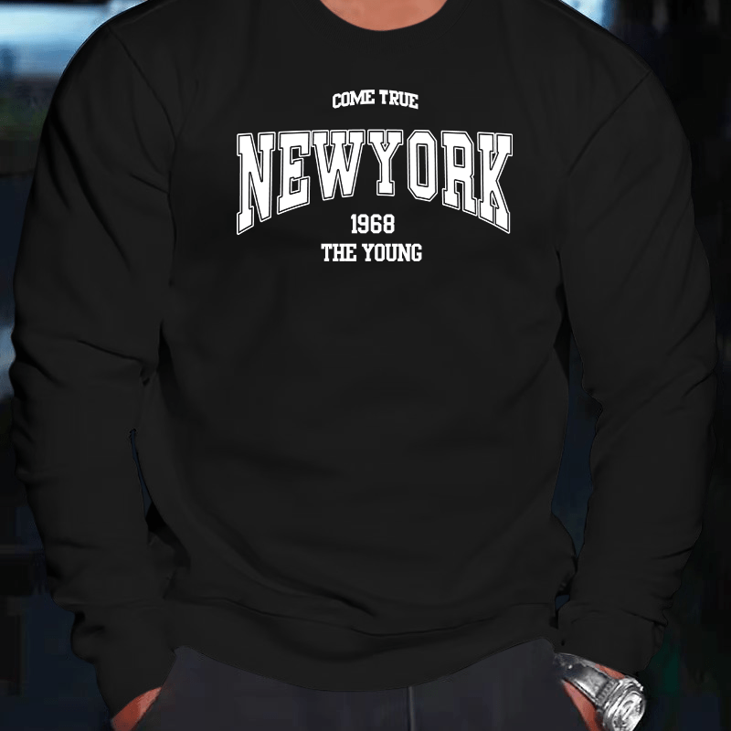 

New York Print Men's Pullover Round Neck Long Sleeve Sweatshirt Pattern Loose Casual Top For Autumn Winter Men's Clothing As Gifts