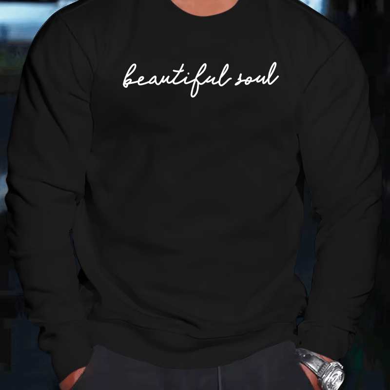 

Beautiful Soul Print Men's Pullover Round Neck Long Sleeve Sweatshirt Loose Casual Top For Autumn Winter Men's Clothing As Gifts