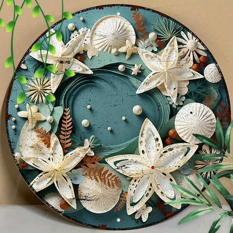 

1pc 8x8inch (20x20cm) Round Aluminum Sign Metal Sign Funny Metal Sign Starfish And Shells For Home Decor, Room Decor