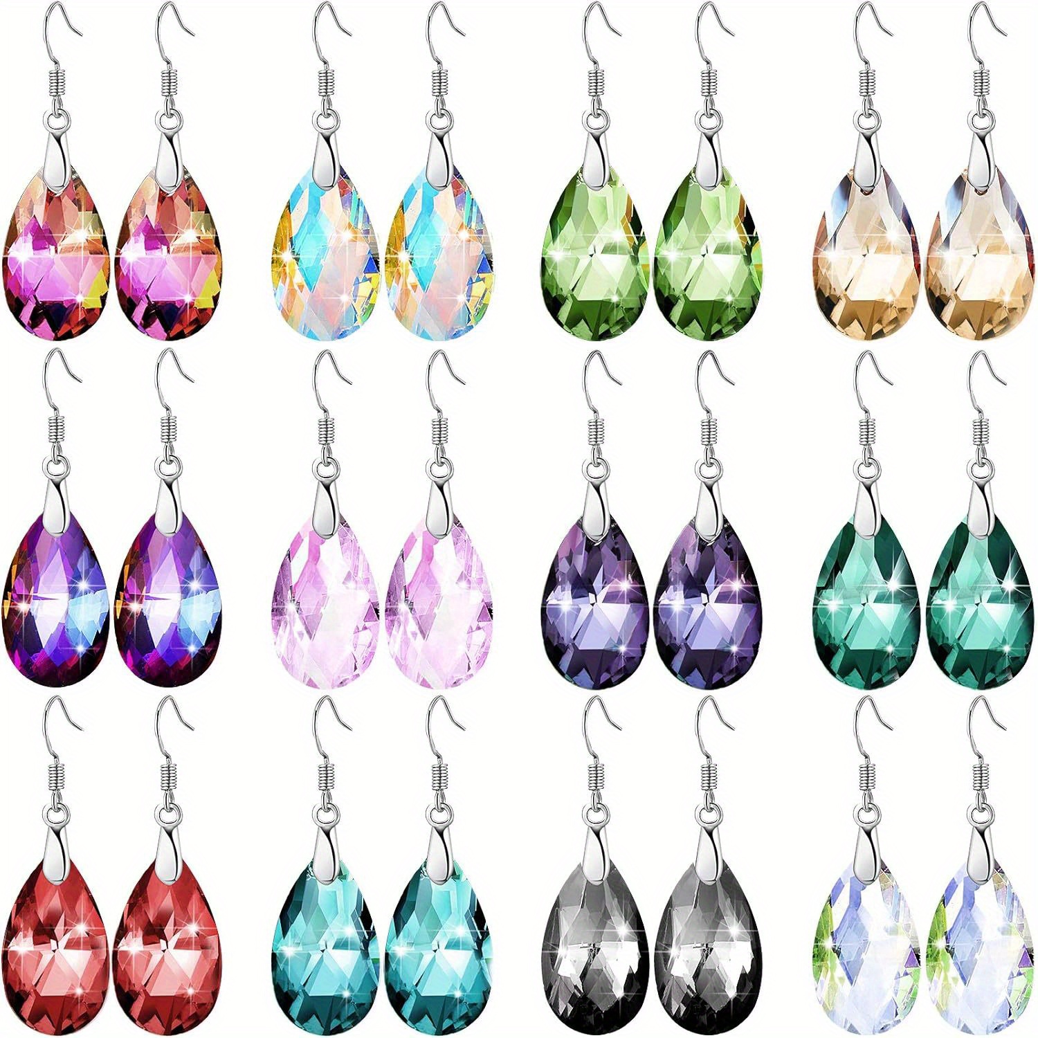 

Artificial Crystal Earrings Set, 12 Pairs Of Dangle Earrings, Elegant And Bohemian Style, Suitable For Everyday Wear And Gift Giving, Compatible With Any Occasion