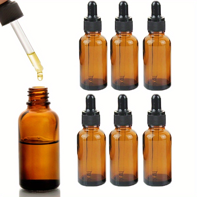 

6/12pcs Amber Empty Glass Dropper Bottle 30ml Thick Refillable Bottle Perfume Container With Pipette For Essential Oil Aromatic Cosmetic Bottles - Travel Accessories
