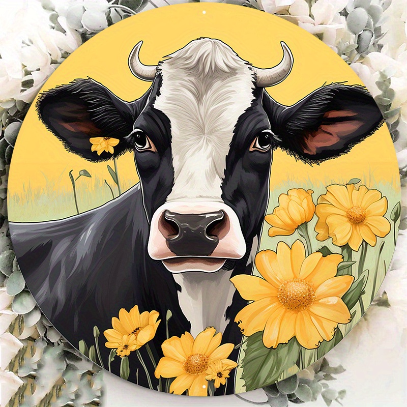 

1pc Round Aluminum Metal Sign, Creative Cow Pattern Metal Sign Decor, Home Decor, Wall Decoration