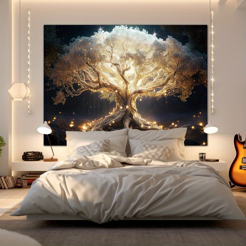 1pc Luminous New Year's White Tree Of Life Tapestry, Forest Style New Year Decorations Popular Party Photo Studio Props, Yard Decoration, Polyester Fi
