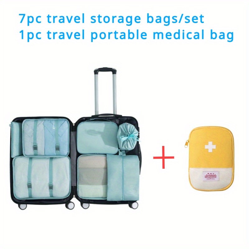 7Pcs/Set Packing Cubes Travel Bag Non-woven Fabric Pouches Luggage Luggage  Storage Portable Outdoor Camping Shoes Blanket Clothes Pouch Orange 