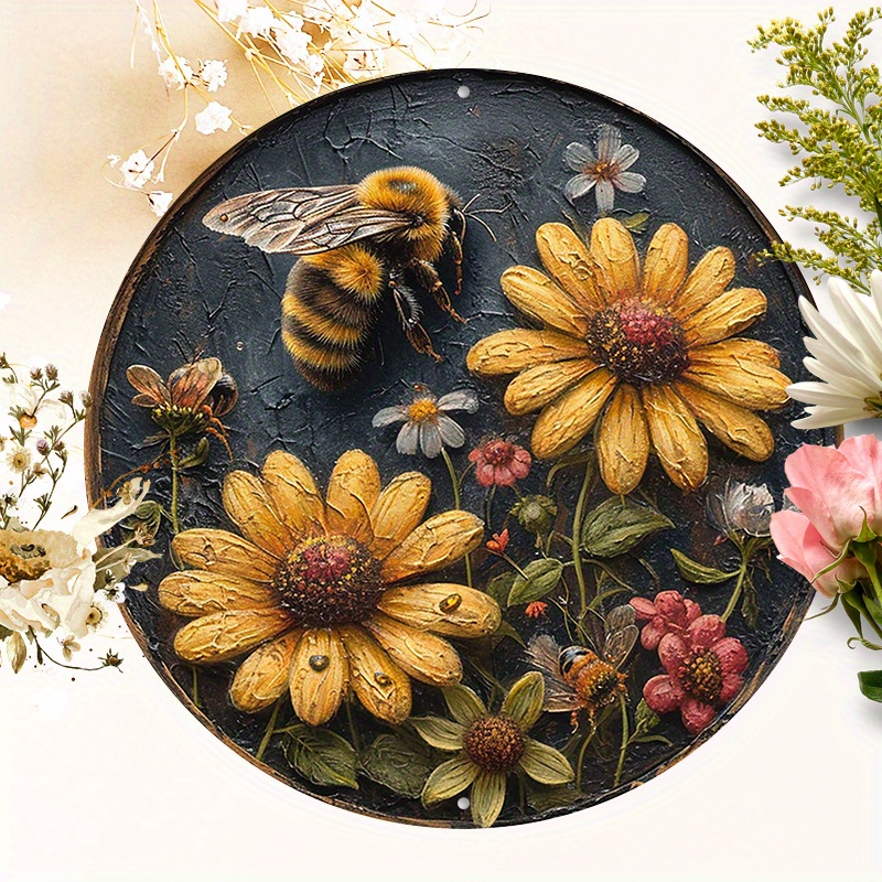 

1pc 8x8inch (20x20cm) Round Aluminum Sign, Metal Sign Retro Spring Garden Bee For Office, Outdoor, Indoor, Bathroom, Business, Cave Sign Decor