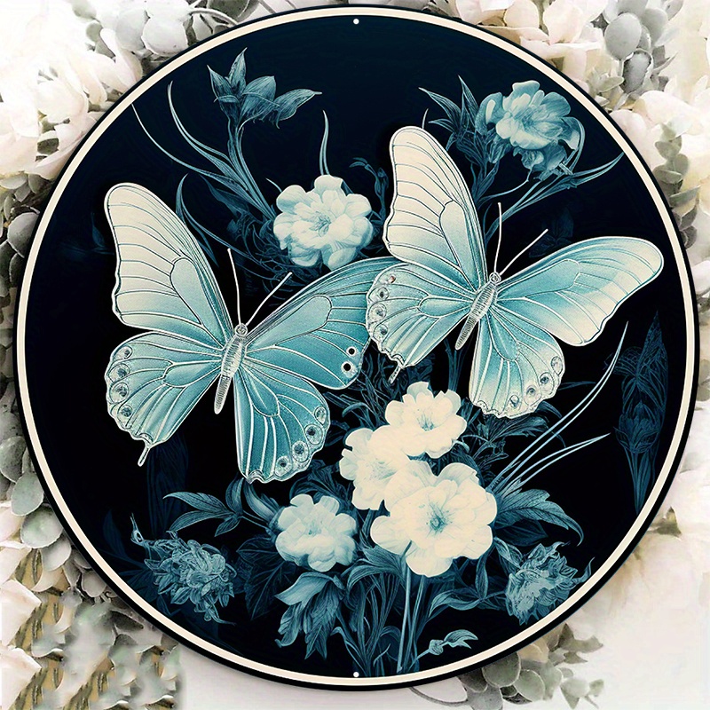 

1pc Round Aluminum Metal Sign, Creative Butterfly Pattern Metal Sign Decor, Home Decor, Wall Decoration