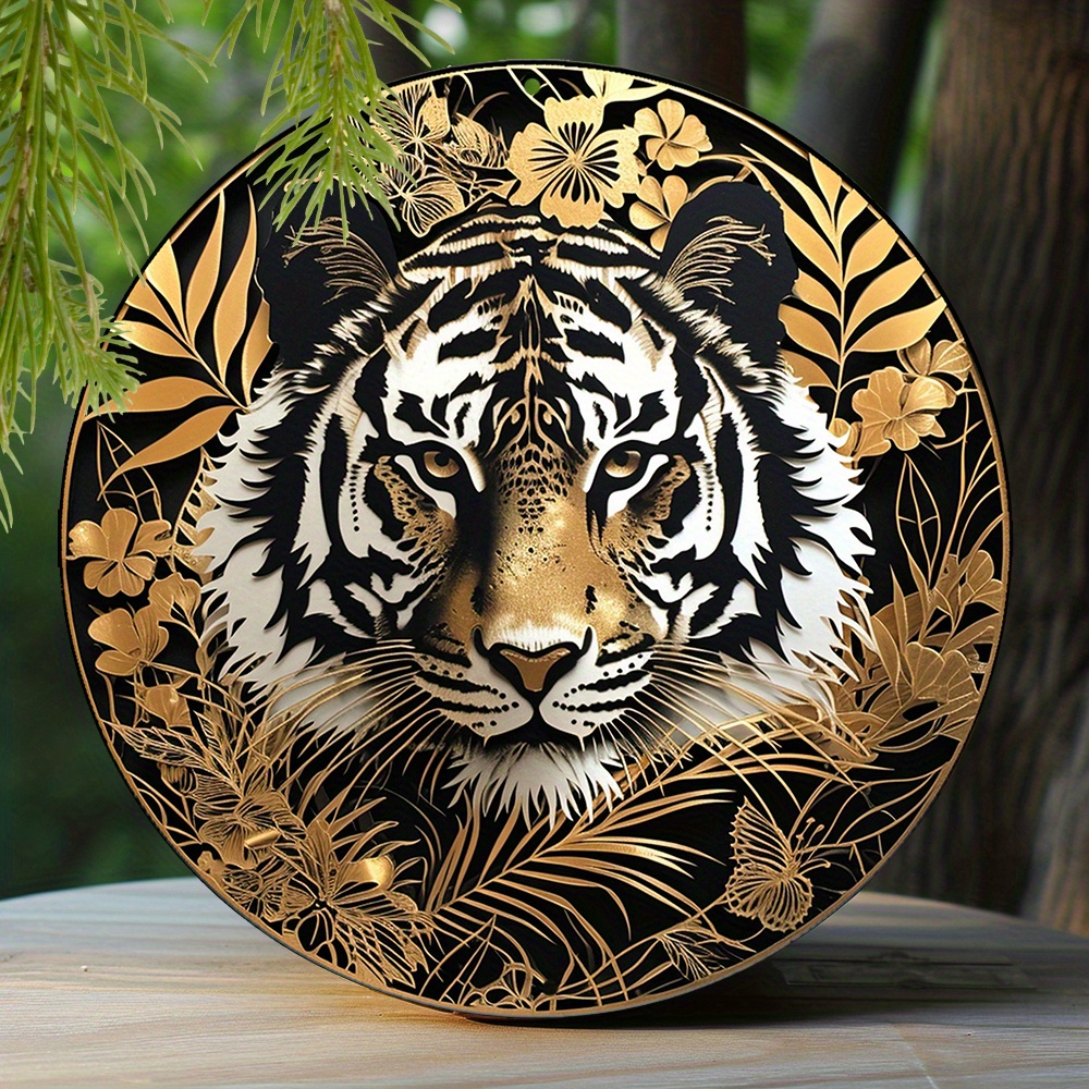 

1pc Round Aluminum Metal Sign, Creative Tiger Pattern Metal Sign Decor, Home Decor, Wall Decoration