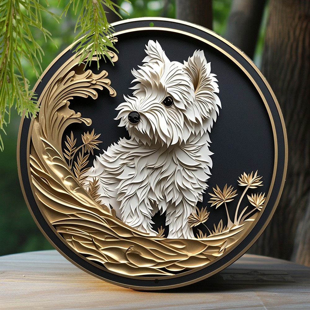 

1pc Round Aluminum Metal Sign, Creative Dog Pattern Metal Sign Decor, Home Decor, Wall Decoration