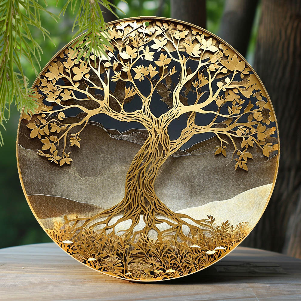 

1pc Round Aluminum Metal Sign, Creative Tree Pattern Metal Sign Decor, Home Decor, Wall Decoration