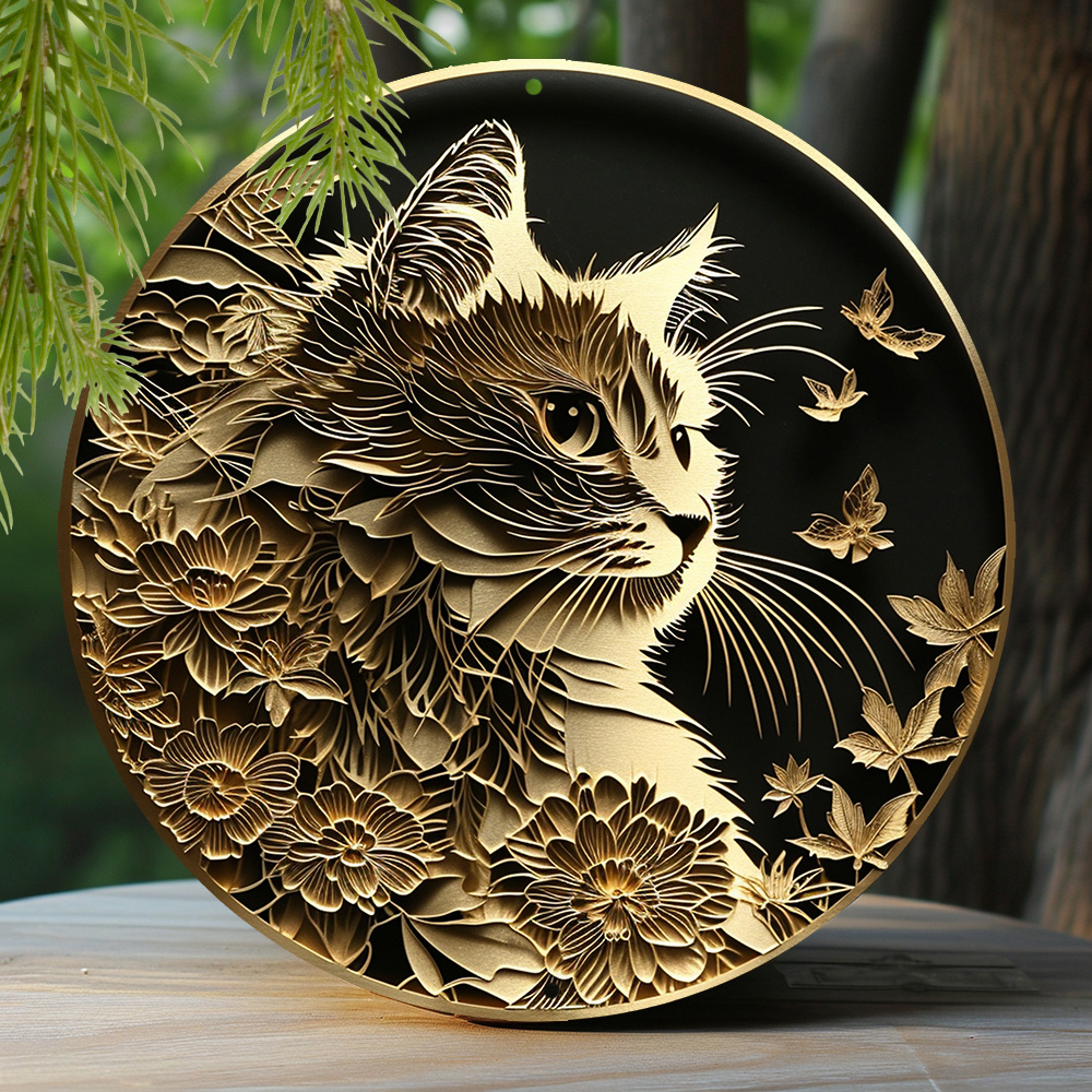 

1pc 8x8 Inch Winter Aluminum Tin Sign, Faux Foil Stamping Papercut Art Painting Round Wreath Decorative Sign Apartment Decor Mother's Day Gift Ragdoll Cat Theme Decoration Q612