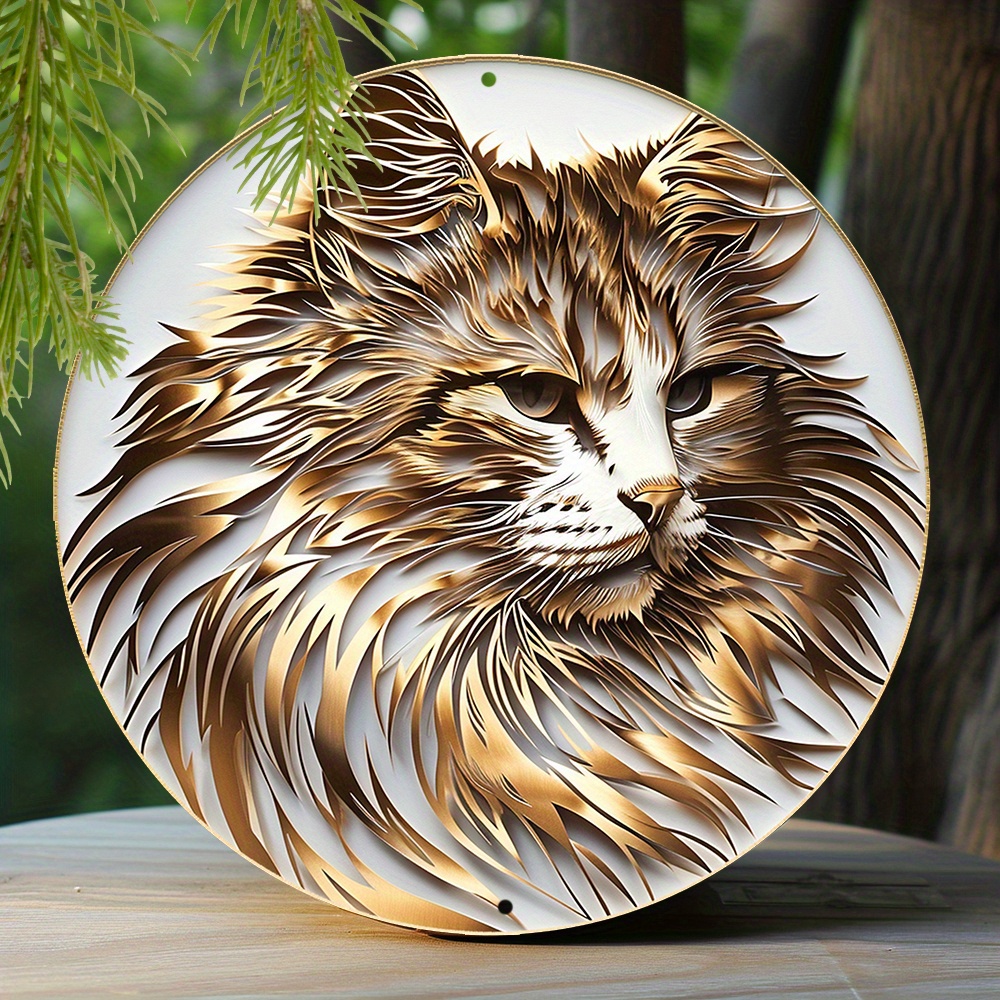 

1pc 8x8 Inch Winter Aluminum Tin Sign Faux Foil Stamping Papercut Art Painting Round Wreath Decorative Sign Entrance Decor Boys Gifts Maine Coon Theme Decoration Q627