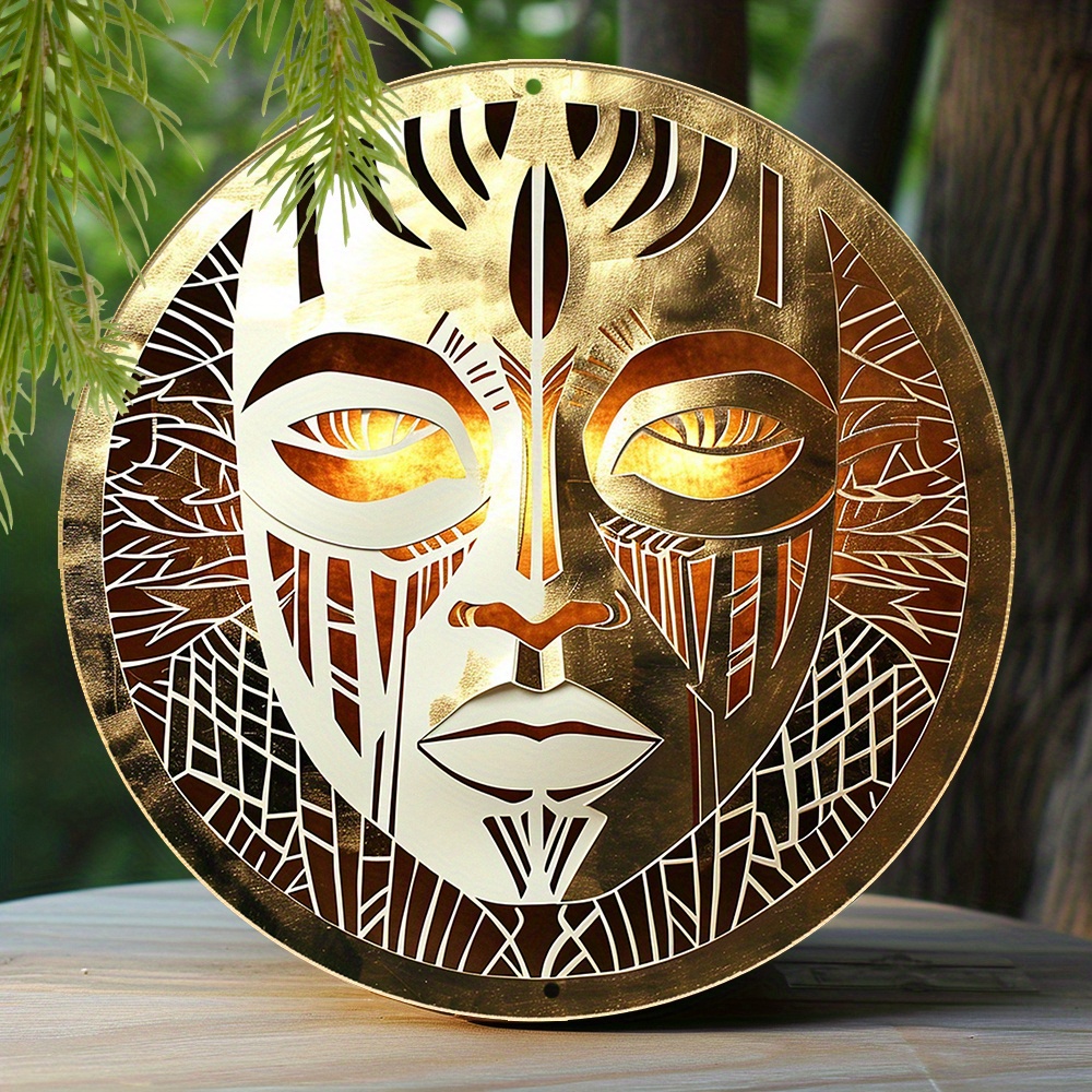 

1pc 8x8 Inch Winter Metal Sign, Faux Foil Stamping Papercut Art Painting Round Wreath Decorative Sign Entrance Decor Father's Day Gift Mask Theme Decoration Q731