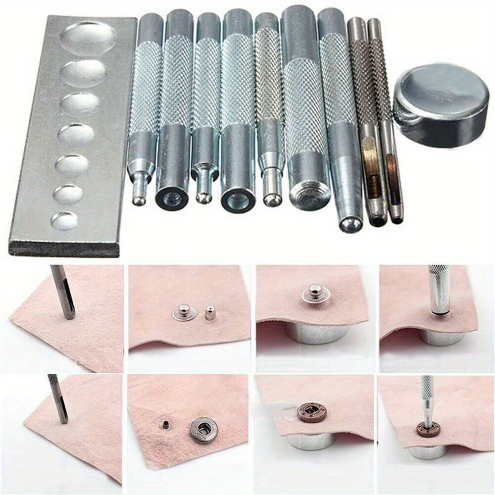 

1 Set Punch Tool Punch Snap Kit, Leather Craft Snap Fastener Setter, Rivet Setting Round Hole Punch Die Tools For Punch Hole And Install Rivet Button