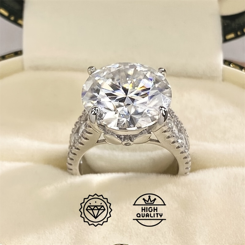 

1pc 10 Carat Moissanite Engagement Ring, 925 Sterling Silver Ring, Round Cut Promise Wedding Ring