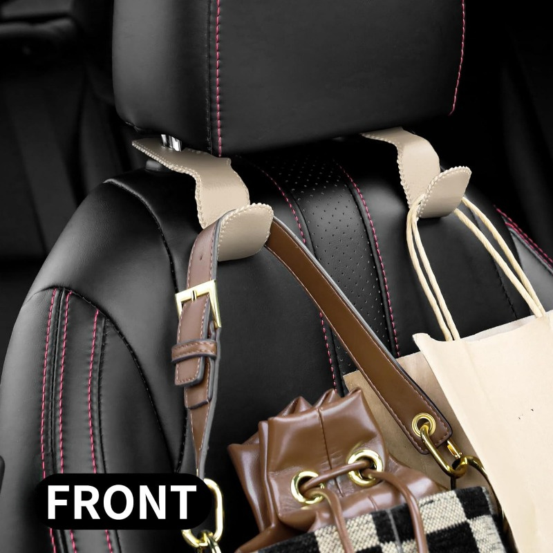 Headrest Hooks for Purses and Bags, 2 Pack Seat Hooks for Grocery Bag  Handbag, Metal Car Purse Holder Covered by Leather (Black 2-Pack) 