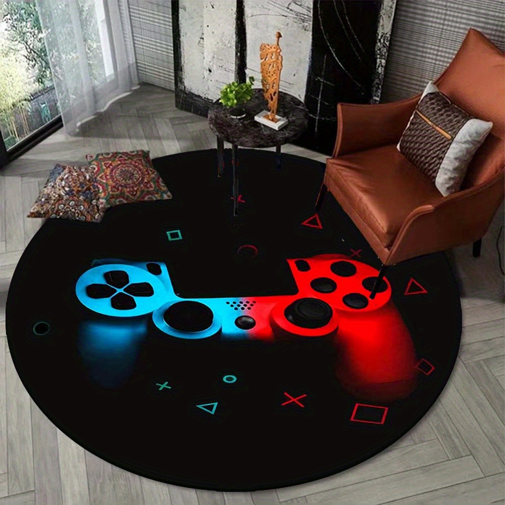 

800/m2 Crystal Velvet 1pc 3d Gamepad Pattern Round Floor Mat, Lightweight Non-slip And Washable Area Rug, For Living Room Bedroom Home Decor Room Decor Hotel Decor Reading Room Decor