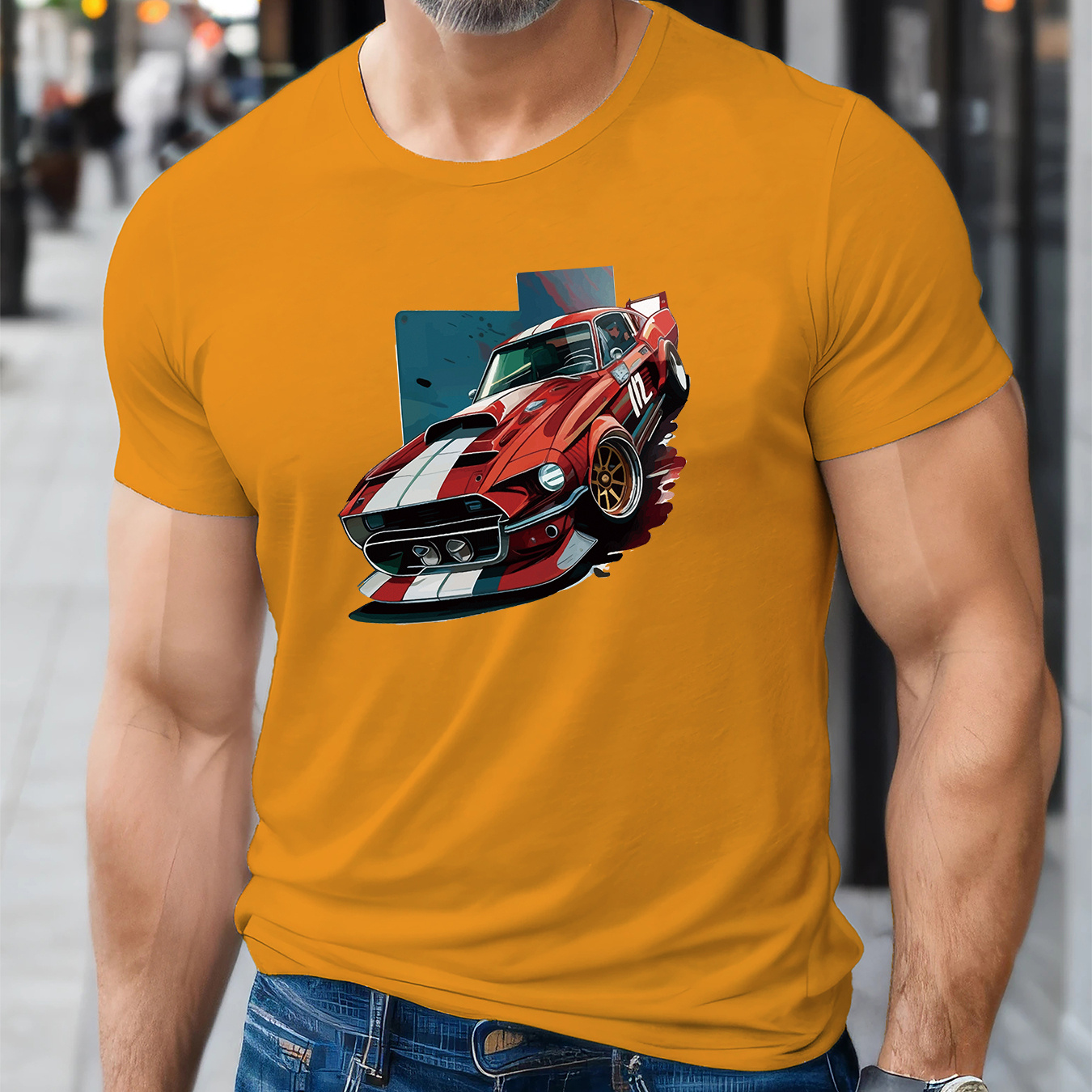 

Men's Car Print T-shirt, Casual Short Sleeve Crew Neck Tee, Men's Clothing For Summer Outdoor